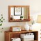 Rustic Teak Wood Mirror with Storage Shelf Rectangle Wall-Mounted Vanity for Bathroom or Hallway